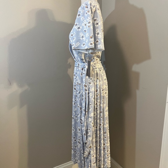 Blue Flutter Sleeve Wrap Midi Dress - Picture 6 of 14